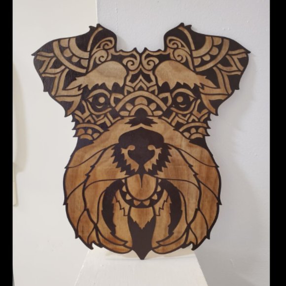 Laser Engraved Schnauzer Head Wooden Wall Decor - Picture 2 of 3